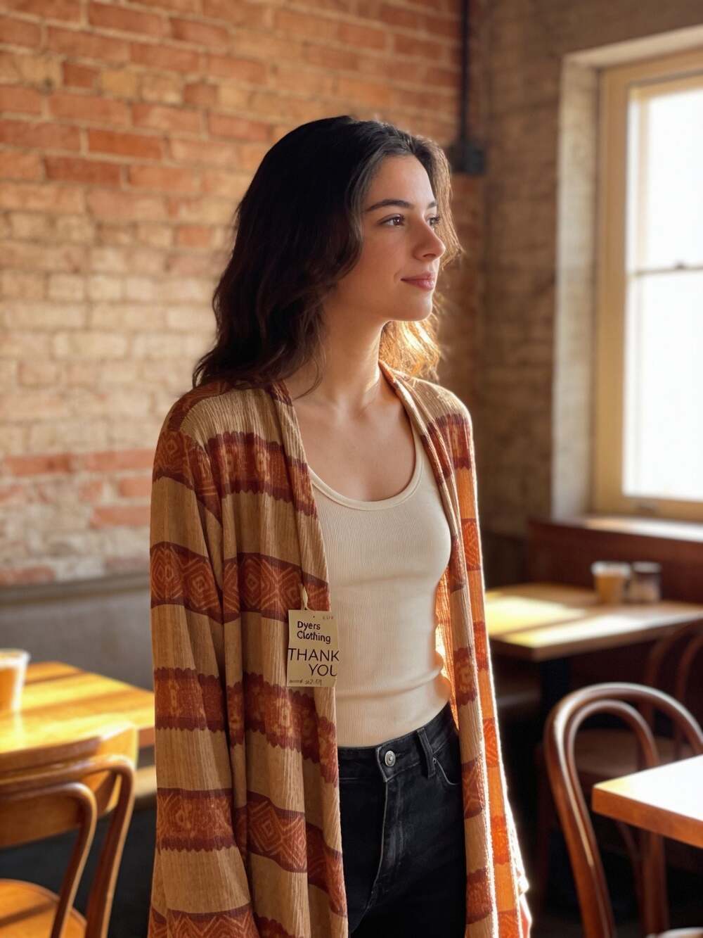 Dyers Clothing Aztec Print Open Front Cardigan